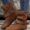 Zipper Buckle Strap Round Toe Boots - Brown -Garment Sale Store SCM018986 1 72622951689752 124