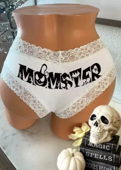 Halloween Monster Lace Splicing Panties - White