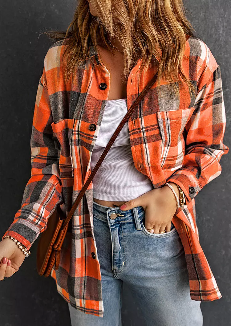 Plaid Button Pocket Turn-Down Collar Shirt 3 Plaid Button Pocket Turn-Down Collar Shirt