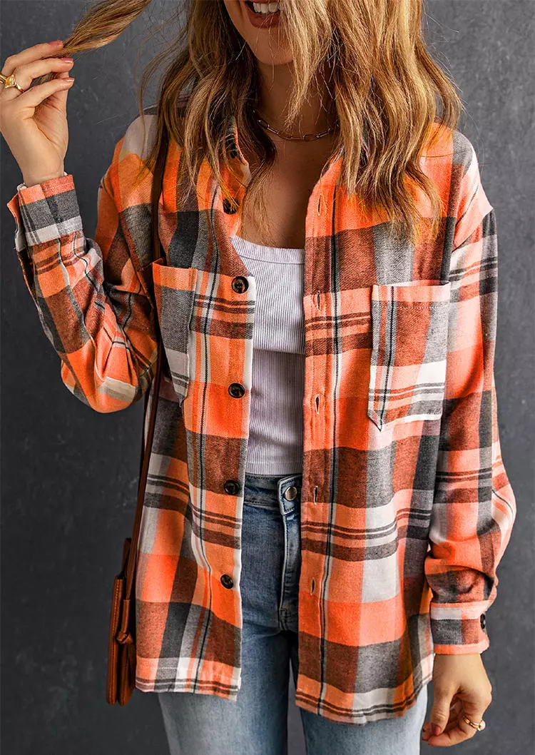 Plaid Button Pocket Turn-Down Collar Shirt 4 Plaid Button Pocket Turn-Down Collar Shirt - Image 2