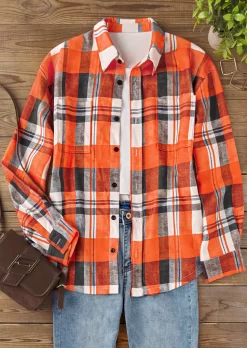 Plaid Button Pocket Turn-Down Collar Shirt 11 Plaid Button Pocket Turn-Down Collar Shirt -Garment Sale Store SCM019113 2 72848264199624 124