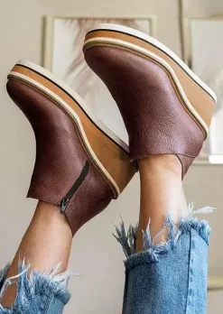 Autumn Zipper Retro Wedge Boots - Brown