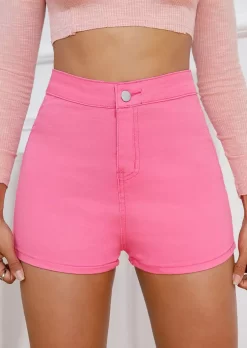 Pocket Button High Waist Shorts - Pink 12 Pocket Button High Waist Shorts - Pink -Garment Sale Store SCM019154 2 72089521742908 124
