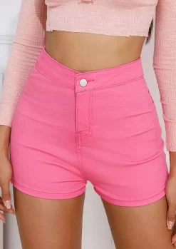 Pocket Button High Waist Shorts - Pink 13 Pocket Button High Waist Shorts - Pink -Garment Sale Store SCM019154 2 72089521775620 124
