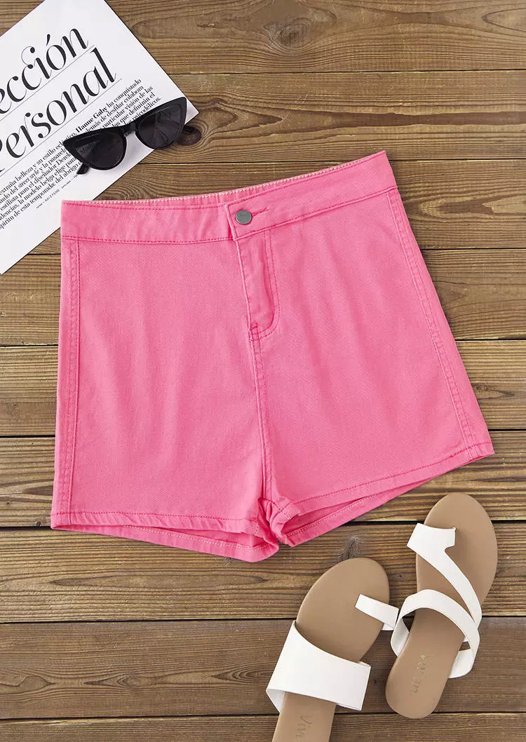 Pocket Button High Waist Shorts - Pink 8 Pocket Button High Waist Shorts - Pink - Image 6