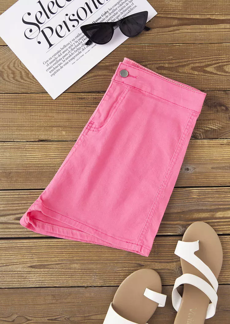 Pocket Button High Waist Shorts - Pink 10 Pocket Button High Waist Shorts - Pink - Image 8