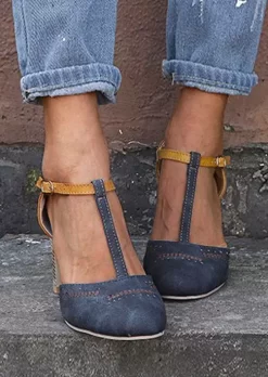 Color Block Buckle Strap High Heeled Retro Sandals