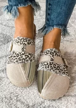 Leopard Buckle Strap Round Toe Flat Slippers