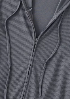 Ribbed Zipper Long Sleeve Hoodie - Gray -Garment Sale Store SCM019195 1 72785847824055 124