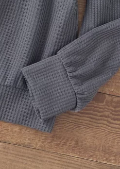 Ribbed Zipper Long Sleeve Hoodie - Gray -Garment Sale Store SCM019195 1 72785847857170 124