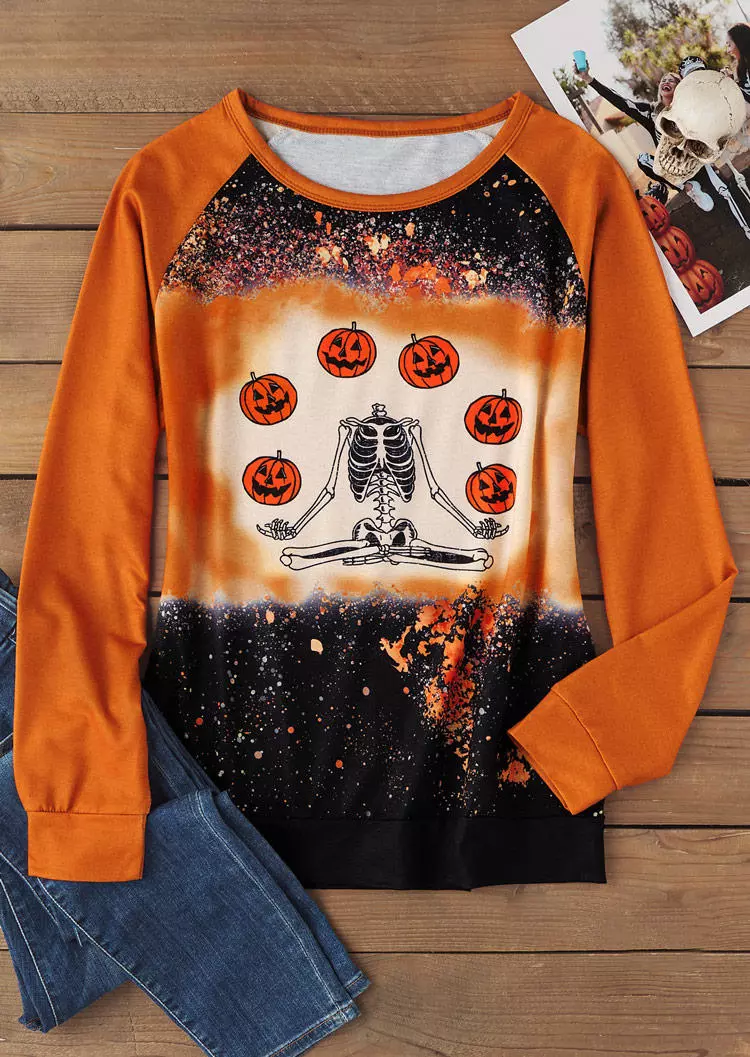 Halloween Skeleton Pumpkin Face Sweatshirt 4 Halloween Skeleton Pumpkin Face Sweatshirt - Image 2