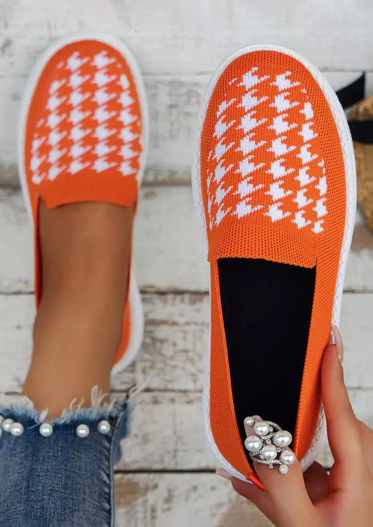 Houndstooth Hollow Out Breathable Slip On Sneakers - Orange 3 Houndstooth Hollow Out Breathable Slip On Sneakers - Orange