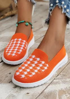 Houndstooth Hollow Out Breathable Slip On Sneakers - Orange 8 Houndstooth Hollow Out Breathable Slip On Sneakers - Orange -Garment Sale Store SCM019237 3 72837045217051 124