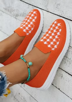 Houndstooth Hollow Out Breathable Slip On Sneakers - Orange 9 Houndstooth Hollow Out Breathable Slip On Sneakers - Orange -Garment Sale Store SCM019237 3 72837045249228 124