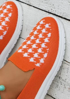 Houndstooth Hollow Out Breathable Slip On Sneakers - Orange 10 Houndstooth Hollow Out Breathable Slip On Sneakers - Orange -Garment Sale Store SCM019237 3 72837045285297 124