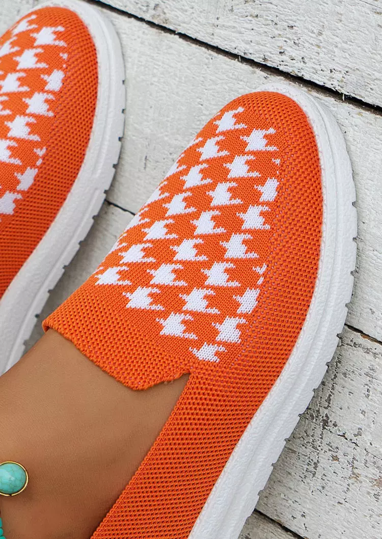 Houndstooth Hollow Out Breathable Slip On Sneakers - Orange 6 Houndstooth Hollow Out Breathable Slip On Sneakers - Orange - Image 4