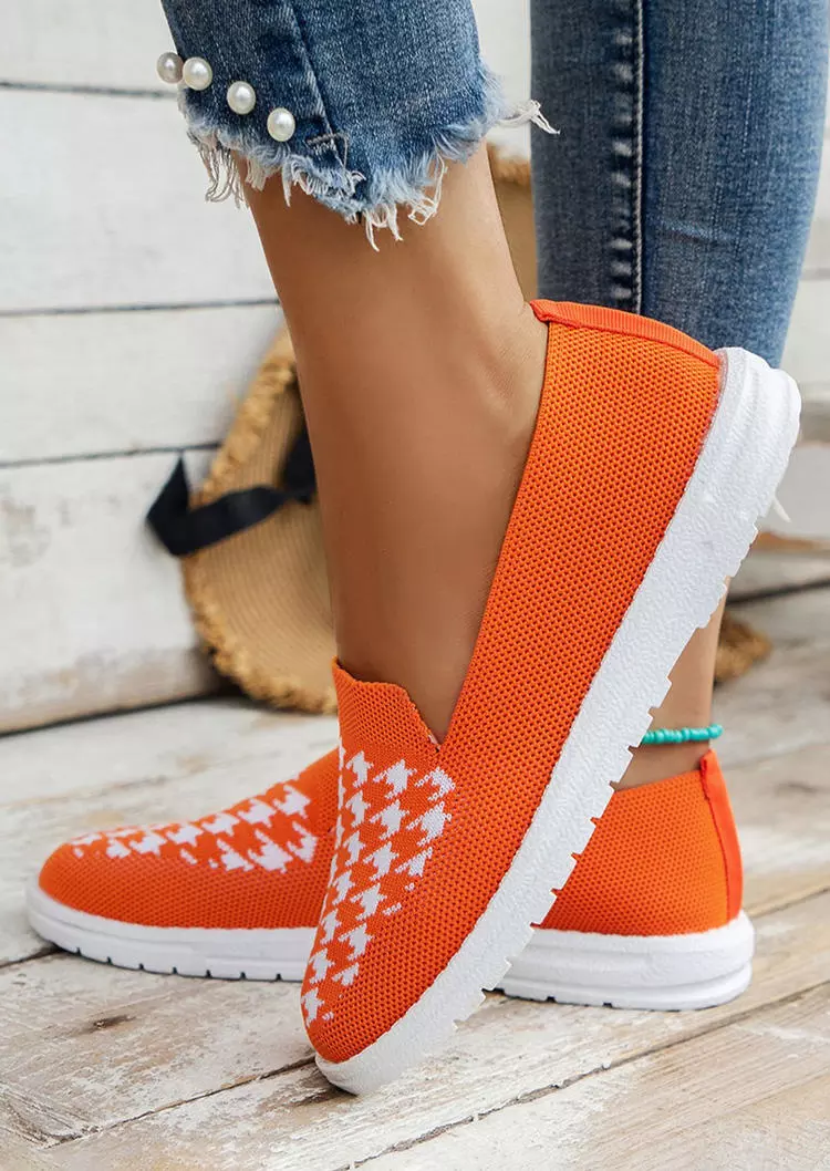 Houndstooth Hollow Out Breathable Slip On Sneakers - Orange 7 Houndstooth Hollow Out Breathable Slip On Sneakers - Orange - Image 5
