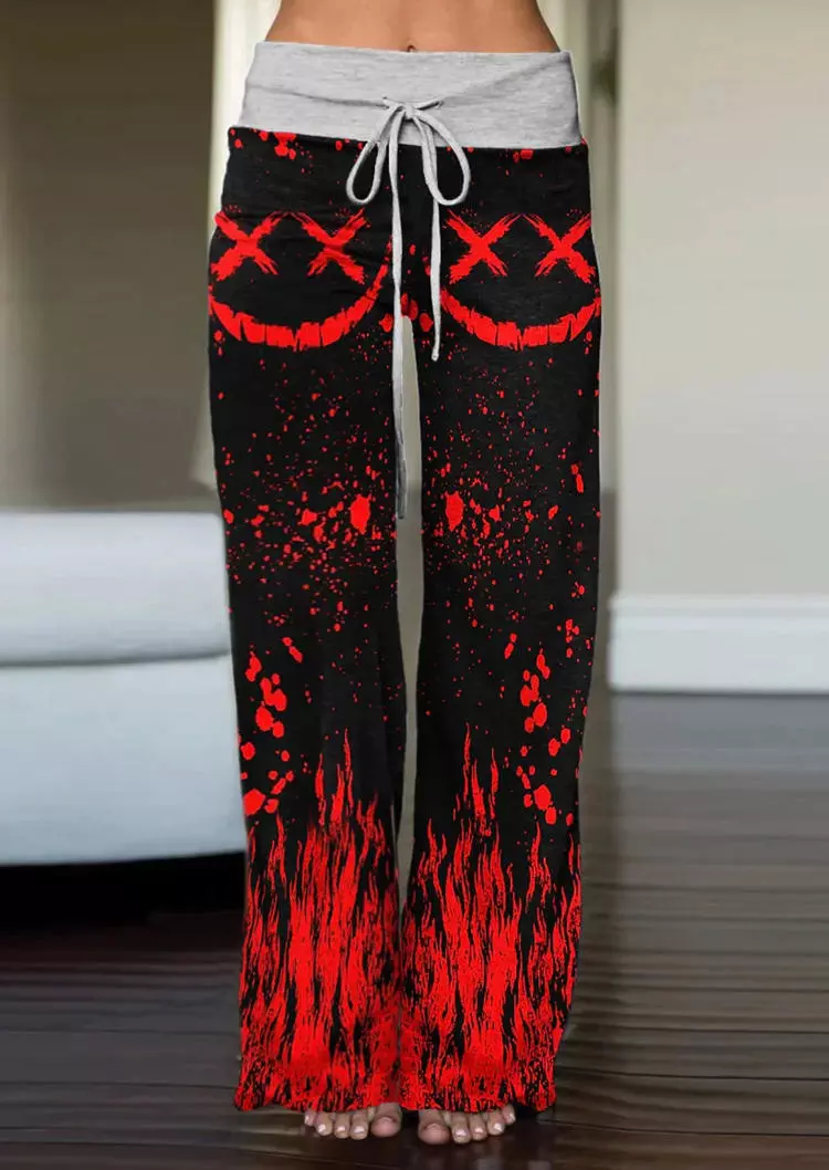 Halloween Red Fire Emo Skull Wide Leg Pants 3 Halloween Red Fire Emo Skull Wide Leg Pants
