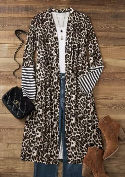 Leopard Striped Long Sleeve Open Front Cardigan -Garment Sale Store SCM019352 1 80366324748462 124