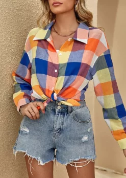 Plaid Turn-Down Collar Long Sleeve Shirt -Garment Sale Store SCM019405 1 80358106091558 124