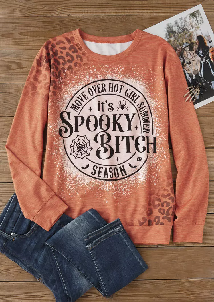 Halloween Move Over Hot Girl Summer It's Spooky Bitch Season Leopard Sweatshirt - Orange 4 Halloween Move Over Hot Girl Summer It's Spooky Bitch Season Leopard Sweatshirt - Orange - Image 2