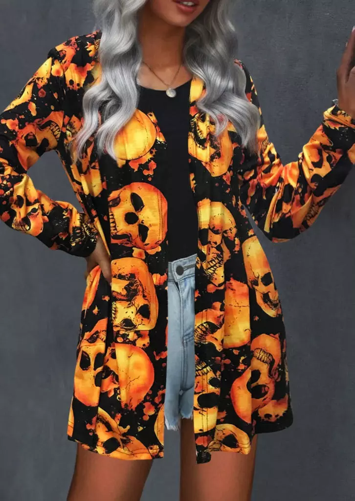 Halloween Skull Long Sleeve Open Front Cardigan 4 Halloween Skull Long Sleeve Open Front Cardigan - Image 2