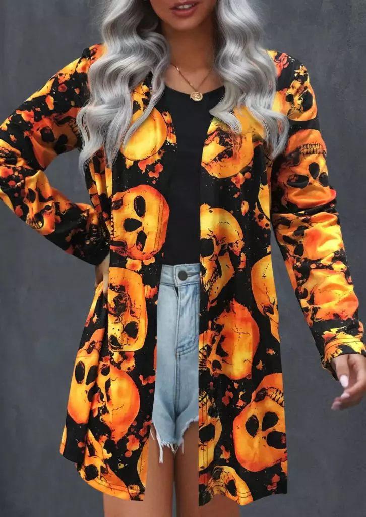 Halloween Skull Long Sleeve Open Front Cardigan 3 Halloween Skull Long Sleeve Open Front Cardigan