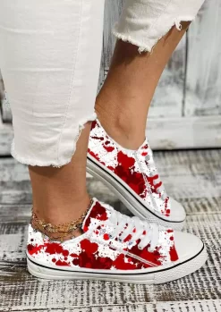 Halloween Blood Splatter Frayed Lace Up Flat Sneakers - Red 7 Halloween Blood Splatter Frayed Lace Up Flat Sneakers - Red -Garment Sale Store SCM019507 1 80209131809345 124