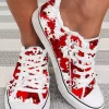 Halloween Blood Splatter Frayed Lace Up Flat Sneakers - Red