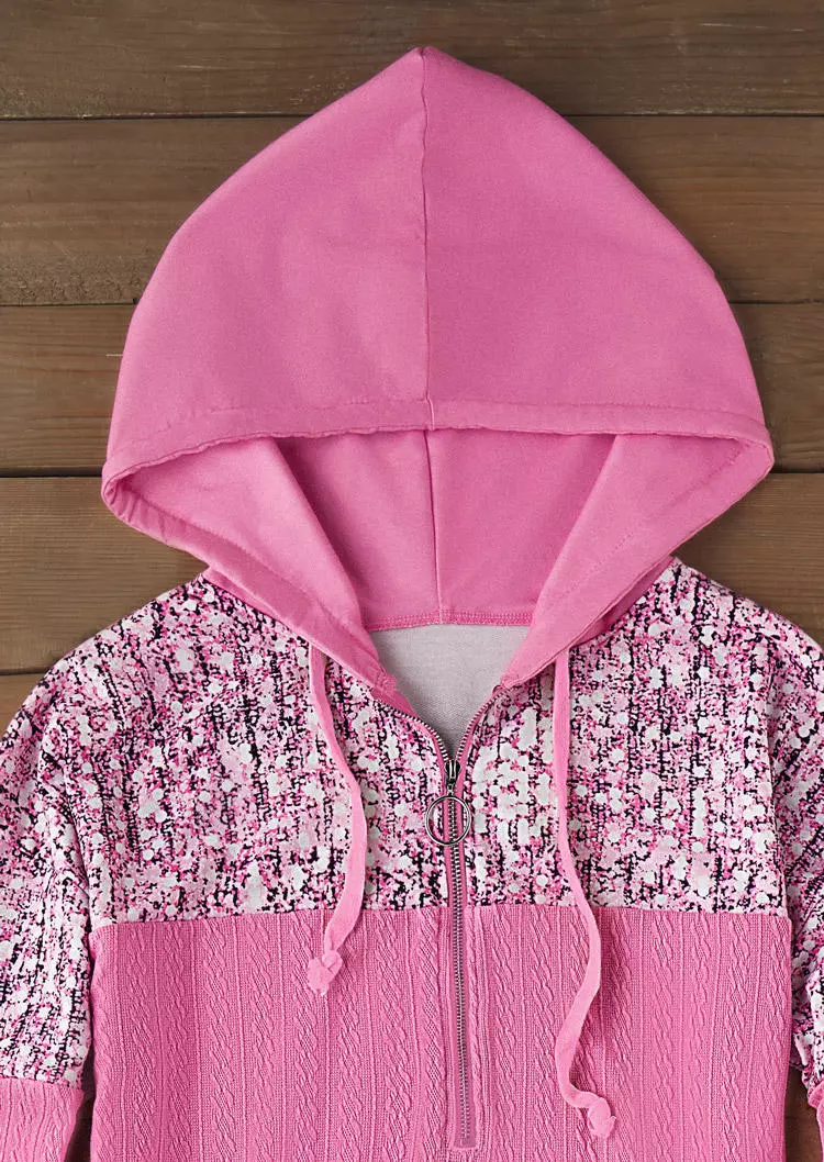 Jacquard Zipper Asymmetric Hem Long Sleeve Hoodie 5 Jacquard Zipper Asymmetric Hem Long Sleeve Hoodie - Image 3