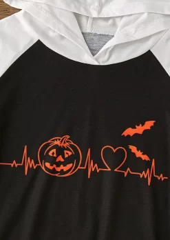 Halloween Color Block Pumpkin Face Bat Heartbeat Kangaroo Pocket Hoodie -Garment Sale Store SCM019548 1 81074427728713 124