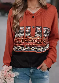 Color Block Button Long Sleeve Hoodie