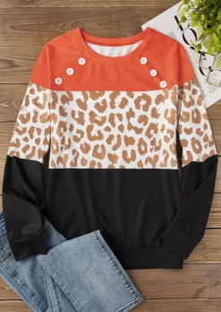 Leopard Color Block Button Sweatshirt -Garment Sale Store SCM019590 1 81451099196558 124