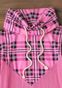 Plaid Drawstring Sweatshirt - Pink -Garment Sale Store SCM019595 1 81086270707100 124