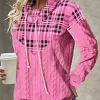Plaid Drawstring Sweatshirt - Pink 2 Plaid Drawstring Sweatshirt - Pink -Garment Sale Store SCM019595 1 81086271064137 124