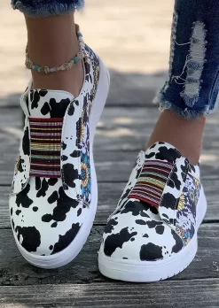 Western Serape Striped Cow Leopard Sunflower Flat Sneakers
