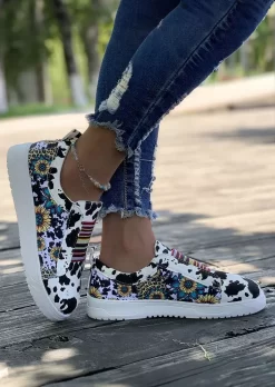 Western Serape Striped Cow Leopard Sunflower Flat Sneakers -Garment Sale Store SCM019649 2 80893314848550 124