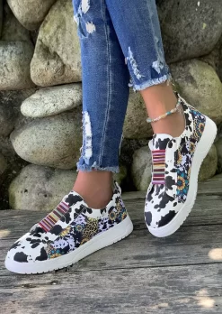 Western Serape Striped Cow Leopard Sunflower Flat Sneakers -Garment Sale Store SCM019649 2 80893314879596 124