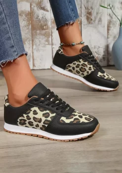 Leopard Lace Up Round Toe Flat Sneakers -Garment Sale Store SCM019685 1 80924395689078 124