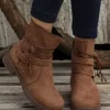 Zipper Buckle Strap Tie Boots - Brown
