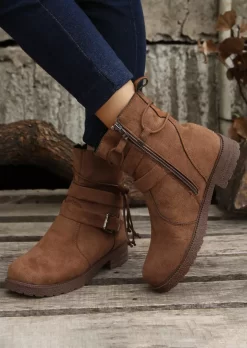 Zipper Buckle Strap Tie Boots - Brown 11 Zipper Buckle Strap Tie Boots - Brown -Garment Sale Store SCM019725 4 83056661439574 124