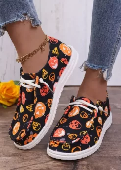 Halloween Pumpkin Face Lace Up Sneakers -Garment Sale Store SCM019729 2 81284696374607 124