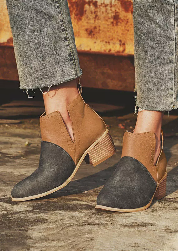 Color Block Round Toe Heeled Boots 3 Color Block Round Toe Heeled Boots