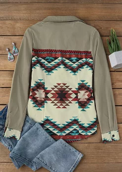 Aztec Geometric Button Turn-Down Collar Jacket -Garment Sale Store SCM019835 1 81775678574286 124