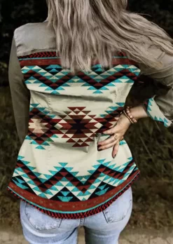Aztec Geometric Button Turn-Down Collar Jacket