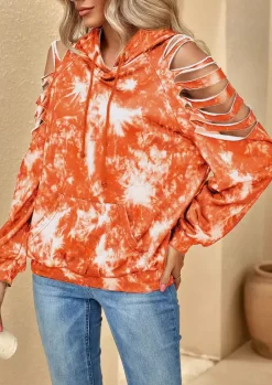 Tie Dye Cut Out Kangaroo Pocket Cold Shoulder Hoodie 11 Tie Dye Cut Out Kangaroo Pocket Cold Shoulder Hoodie -Garment Sale Store SCM019837 1 81850736805277 124