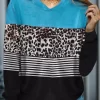Leopard Striped Color Block Hoodie - Blue -Garment Sale Store SCM019845 1 82299007251814 124