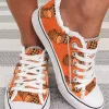 Leopard Plaid Dot Pumpkin Frayed Lace Up Flat Sneakers - Orange -Garment Sale Store SCM019894 1 81116304878953 124