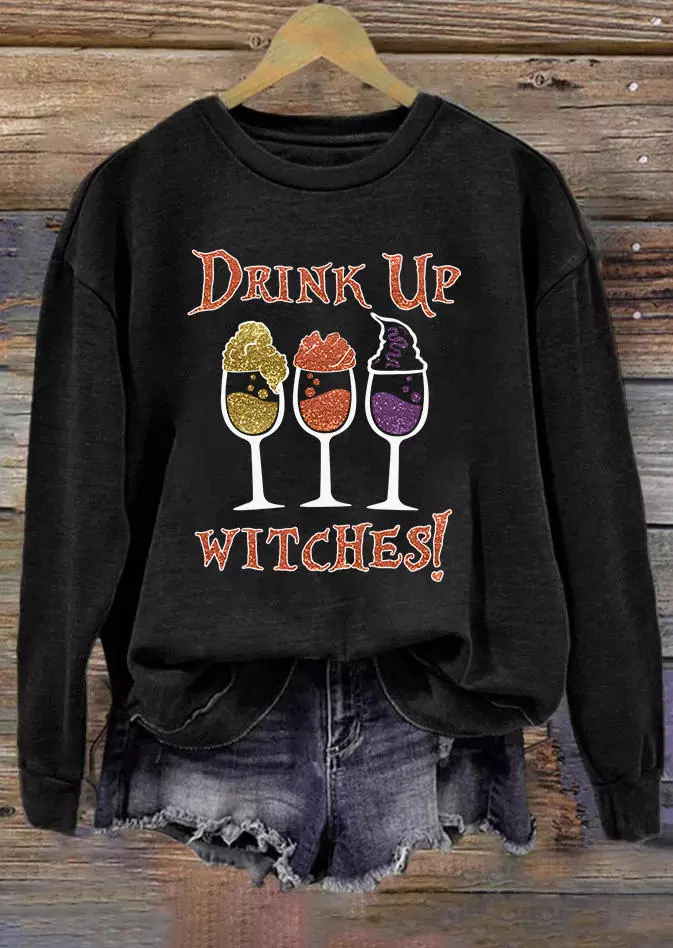 Halloween Drink Up Witches Sweatshirt - Black 3 Halloween Drink Up Witches Sweatshirt - Black