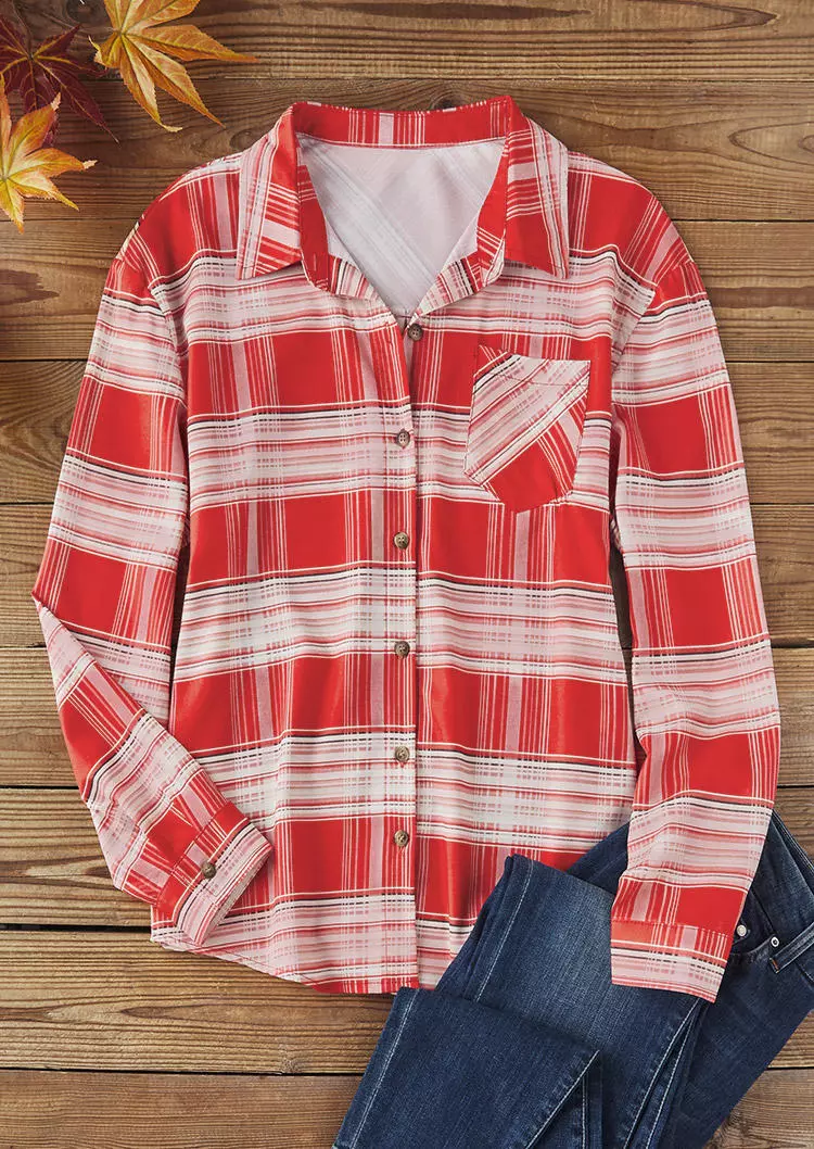 Plaid Pocket Button Turn-Down Collar Shirt 5 Plaid Pocket Button Turn-Down Collar Shirt - Image 3